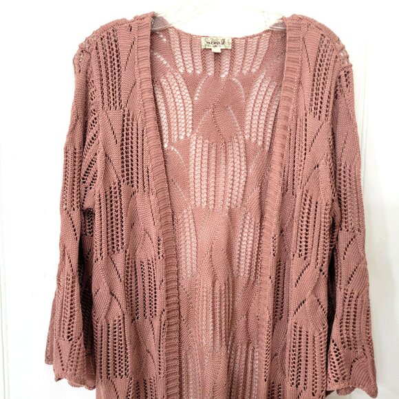 One World Open Front Knit Cardigan Longline Lightweight Boho Style Rose Pink Siz - Picture 3 of 4